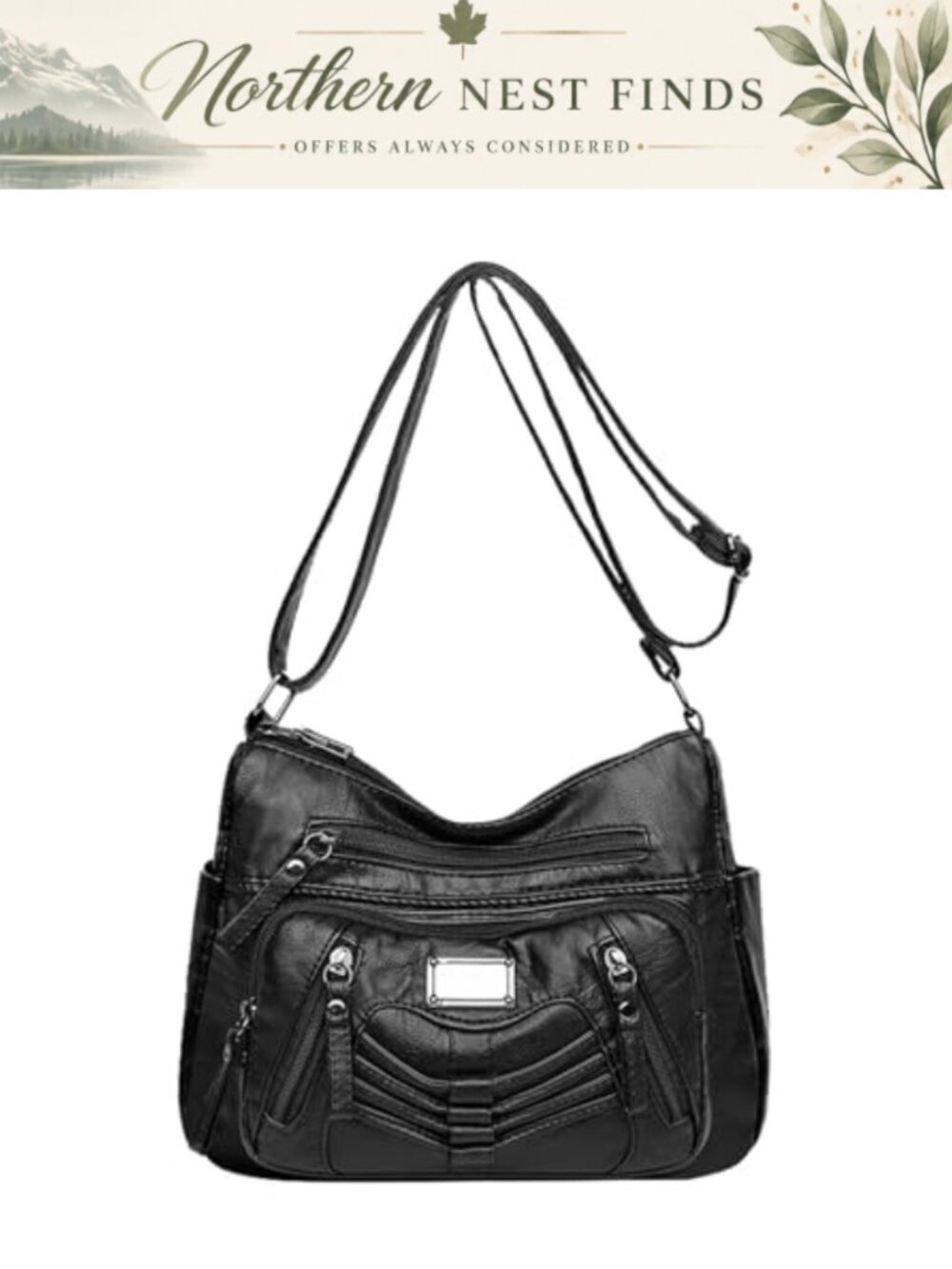 PU Leather Multi-Pocket Crossbody Shoulder Bag Soft Medium Hobo